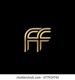 Initial lowercase letter ff, linked outline rounded logo, elegant golden color on black background