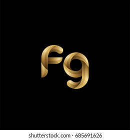 Initial lowercase letter fg, curve rounded logo, gradient glossy gold color on black background