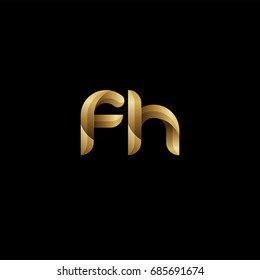 Initial lowercase letter fh, curve rounded logo, gradient glossy gold color on black background