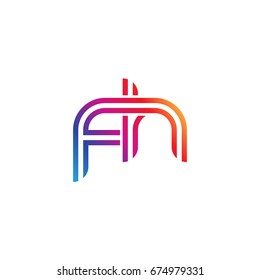 Initial lowercase letter fh, linked outline rounded logo, colorful vibrant colors