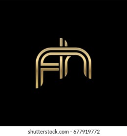 Initial lowercase letter fh, linked outline rounded logo, elegant golden color on black background