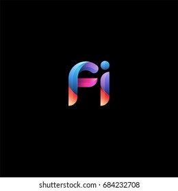 Initial lowercase letter fi, curve rounded logo, gradient vibrant colorful glossy colors on black background
