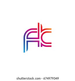 Initial lowercase letter fk, linked outline rounded logo, colorful vibrant colors