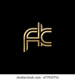 Initial lowercase letter fk, linked outline rounded logo, elegant golden color on black background