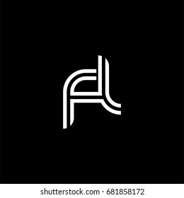 Initial lowercase letter fl, linked outline rounded logo, white color on black background
