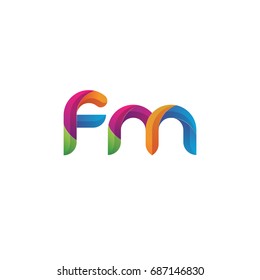 Initial lowercase letter fm, curve rounded logo, gradient vibrant colorful glossy multicolor
