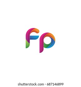 Initial lowercase letter fp, curve rounded logo, gradient vibrant colorful glossy multicolor