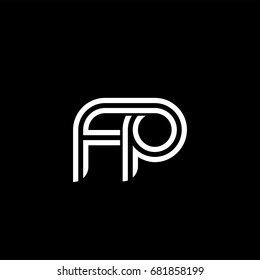Initial lowercase letter fp, linked outline rounded logo, white color on black background