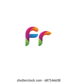 Initial lowercase letter fr, curve rounded logo, gradient vibrant colorful glossy multicolor
