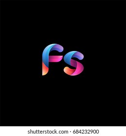 Initial lowercase letter fs, curve rounded logo, gradient vibrant colorful glossy colors on black background