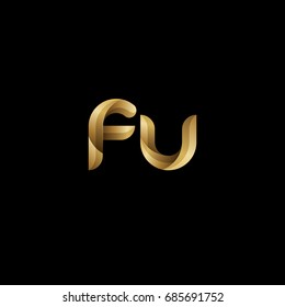 Initial lowercase letter fu, curve rounded logo, gradient glossy gold color on black background