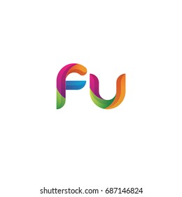 Initial lowercase letter fu, curve rounded logo, gradient vibrant colorful glossy multicolor