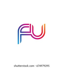 Initial lowercase letter fu, linked outline rounded logo, colorful vibrant colors