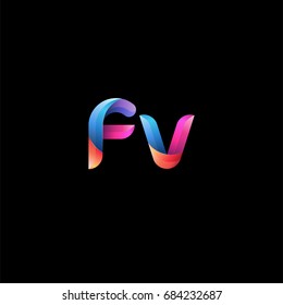 Initial lowercase letter fv, curve rounded logo, gradient vibrant colorful glossy colors on black background
