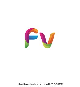 Initial lowercase letter fv, curve rounded logo, gradient vibrant colorful glossy multicolor