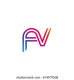 Initial lowercase letter fv, linked outline rounded logo, colorful vibrant colors
