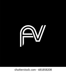 Initial lowercase letter fv, linked outline rounded logo, white color on black background