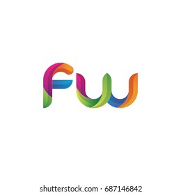 Initial lowercase letter fw, curve rounded logo, gradient vibrant colorful glossy multicolor