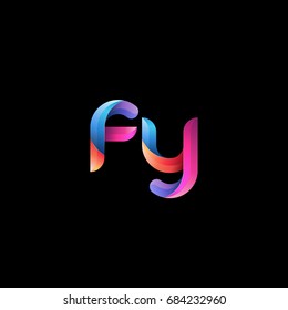 Initial lowercase letter fy, curve rounded logo, gradient vibrant colorful glossy colors on black background