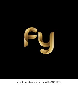 Initial lowercase letter fy, curve rounded logo, gradient glossy gold color on black background