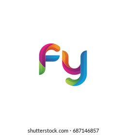 Initial lowercase letter fy, curve rounded logo, gradient vibrant colorful glossy multicolor