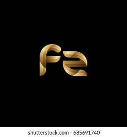 Initial lowercase letter fz, curve rounded logo, gradient glossy gold color on black background