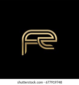 Initial lowercase letter fz, linked outline rounded logo, elegant golden color on black background