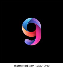 Initial lowercase letter g, curve rounded logo, gradient vibrant colorful glossy colors on black background