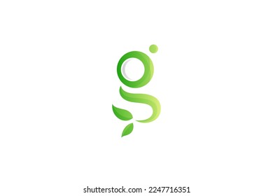 Initial lowercase letter g logo with natural leaf decoration in simple monogram design green color
