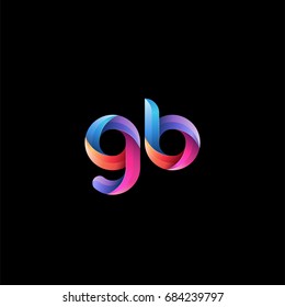 Initial lowercase letter gb, curve rounded logo, gradient vibrant colorful glossy colors on black background