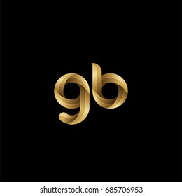 Initial lowercase letter gb, curve rounded logo, gradient glossy gold color on black background