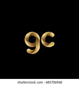 Initial lowercase letter gc, curve rounded logo, gradient glossy gold color on black background