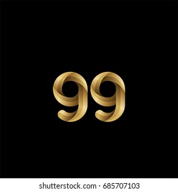 Initial lowercase letter gg, curve rounded logo, gradient glossy gold color on black background