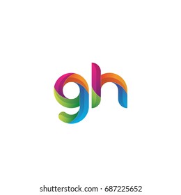 Initial lowercase letter gh, curve rounded logo, gradient vibrant colorful glossy multicolor