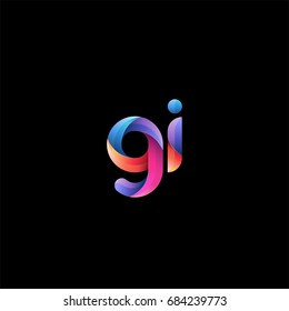 Initial lowercase letter gi, curve rounded logo, gradient vibrant colorful glossy colors on black background