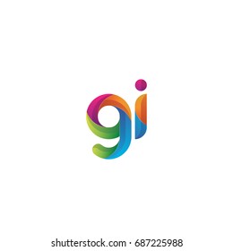 Initial lowercase letter gi, curve rounded logo, gradient vibrant colorful glossy multicolor