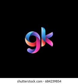 Initial lowercase letter gk, curve rounded logo, gradient vibrant colorful glossy colors on black background