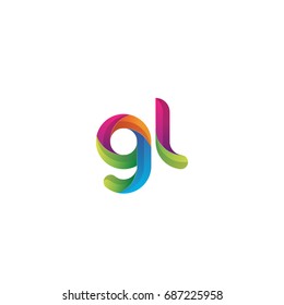 Initial lowercase letter gl, curve rounded logo, gradient vibrant colorful glossy multicolor