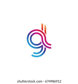 Initial lowercase letter gl, linked outline rounded logo, colorful vibrant colors