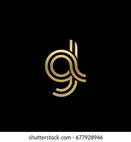 Initial lowercase letter gl, linked outline rounded logo, elegant golden color on black background