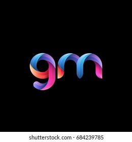 Ursprüngliche Kleinbuchstabe Gm, abgerundete Kurve Logo, lebhafte Farbverlauf-Farben in glänzenden Farben auf schwarzem Hintergrund