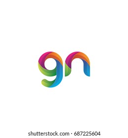 Initial lowercase letter gn, curve rounded logo, gradient vibrant colorful glossy multicolor