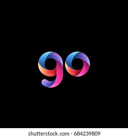 Initial lowercase letter go, curve rounded logo, gradient vibrant colorful glossy colors on black background