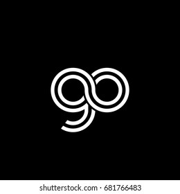 Initial lowercase letter go, linked outline rounded logo, white color on black background