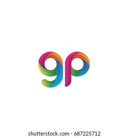 Initial lowercase letter gp, curve rounded logo, gradient vibrant colorful glossy multicolor