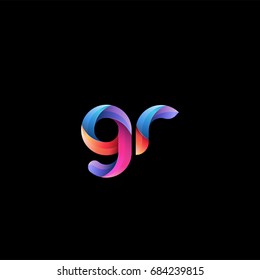 Initial lowercase letter gr, curve rounded logo, gradient vibrant colorful glossy colors on black background