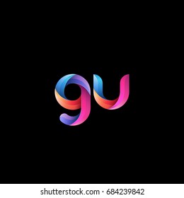 Initial lowercase letter gu, curve rounded logo, gradient vibrant colorful glossy colors on black background