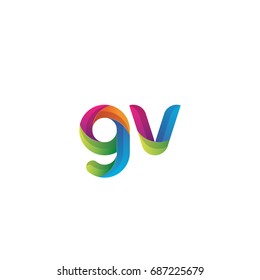 Initial lowercase letter gv, curve rounded logo, gradient vibrant colorful glossy multicolor