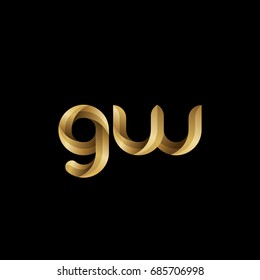 Initial lowercase letter gw, curve rounded logo, gradient glossy gold color on black background