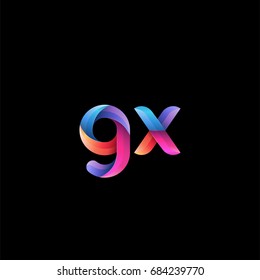 Initial lowercase letter gx, curve rounded logo, gradient vibrant colorful glossy colors on black background